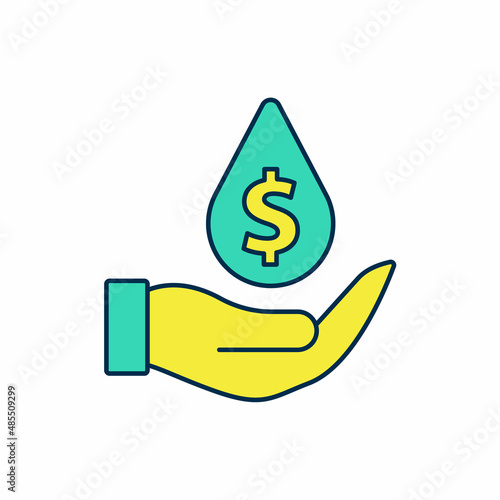 Filled outline Oil drop with dollar symbol icon isolated on white background. Oil price. Oil and petroleum industry. Vector