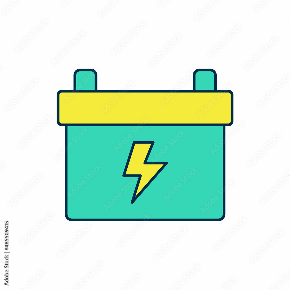 Filled outline Car battery icon isolated on white background. Accumulator battery energy power and electricity accumulator battery. Vector Filled outline Car battery icon isolated on white background. Accumulator battery energy power and electricity accumulator battery. Vector