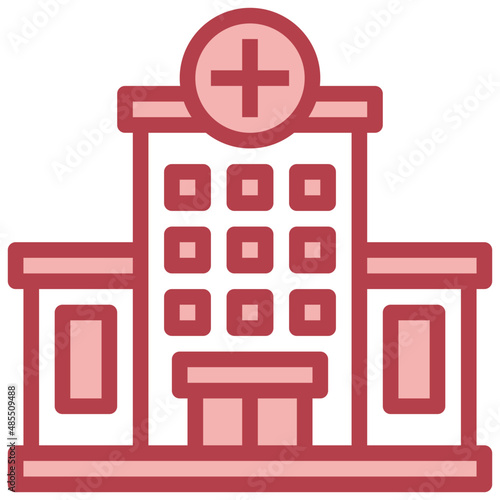 HOSPITAL BUILDING red line icon,linear,outline,graphic,illustration