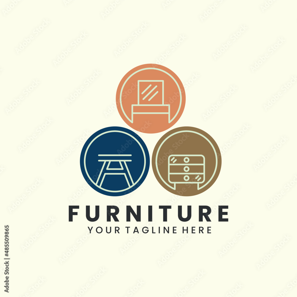 table furniture modern line art emblem color icon logo vector illustration template design table furniture modern line art emblem color icon logo vector illustration template design