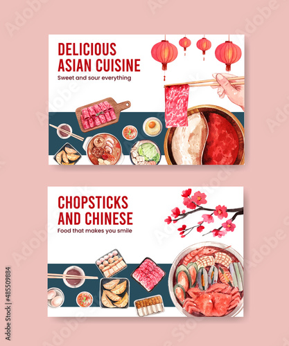 Facebook template with Chinese hotpot concept,watercolor