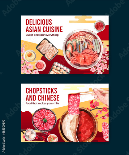 Facebook template with Chinese hotpot concept,watercolor