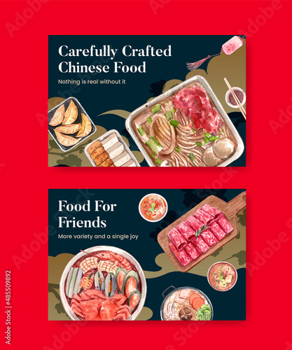 Facebook template with Chinese hotpot concept,watercolor