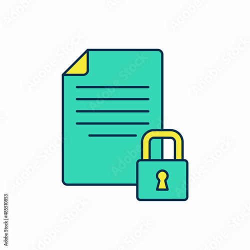 Filled outline Document and lock icon isolated on white background. File format and padlock. Security, safety, protection concept. Vector