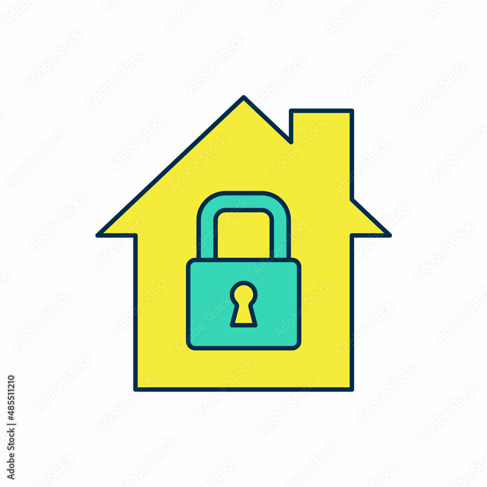 Filled outline House under protection icon isolated on white background. Home and lock. Protection, safety, security, protect, defense concept. Vector Filled outline House under protection icon isolated on white background. Home and lock. Protection, safety, security, protect, defense concept. Vector