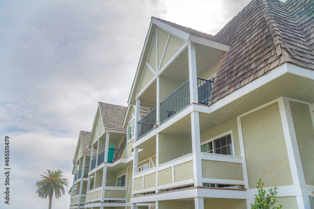Side view of a multi-storey apartment building at Carlsbad, San Diego, California