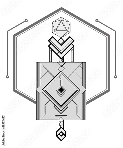 Dungeons and dragons mage symbol. Geometric line art.