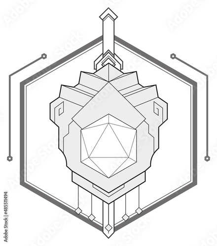 Dungeons and dragons knight or paladin or warior symbol. Geometric line art.