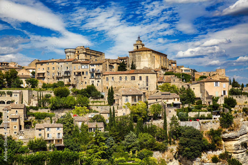 The Castle and the Church of Saint Fermin (Firmin) Crowning the City of Gordes, Provence, France