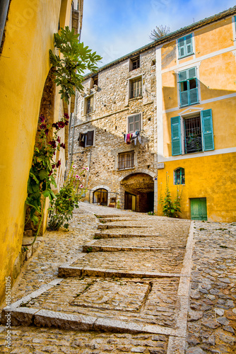 Fototapeta Naklejka Na Ścianę i Meble -  Place Lascaris (Place du Mont-Agel) in the Medieval Village of Peille, Alpes-Maritimes, Provence, France