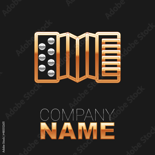 Line Musical instrument accordion icon isolated on black background. Classical bayan, harmonic. Colorful outline concept. Vector