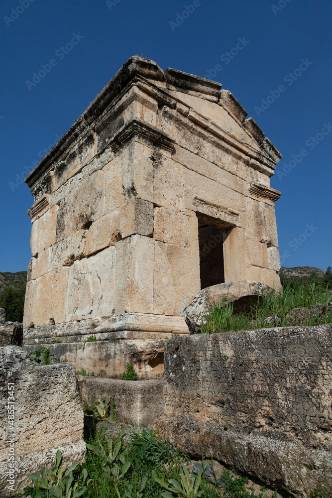 Pamukkale, Denizli, Turkey: April 03 2016: Necropolis of Hierapolis, Turkey (UNESCO World Heritage List, 1988)
