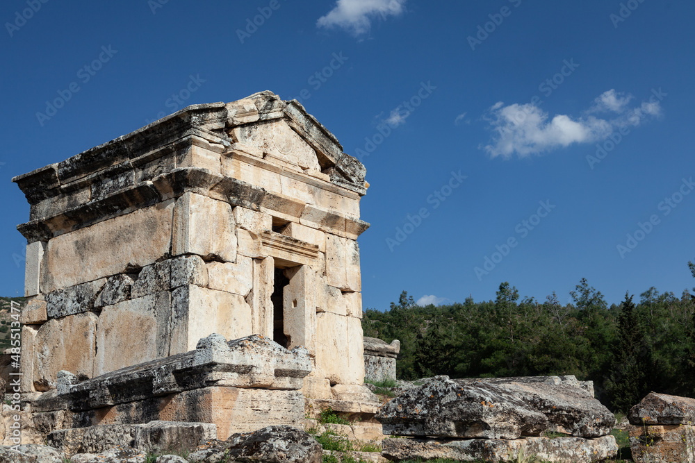 Pamukkale, Denizli, Turkey: April 03 2016: Necropolis of Hierapolis, Turkey (UNESCO World Heritage List, 1988)