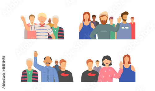 Multiethnic group of people standing together community and togetherness concept, diversity portrait. Characters men and women isolated on white. Crowd community. Social diversity friends or relatives