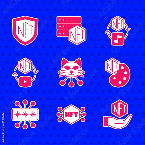Set NFT Digital crypto art, Cyber security, and shield icon. Vector