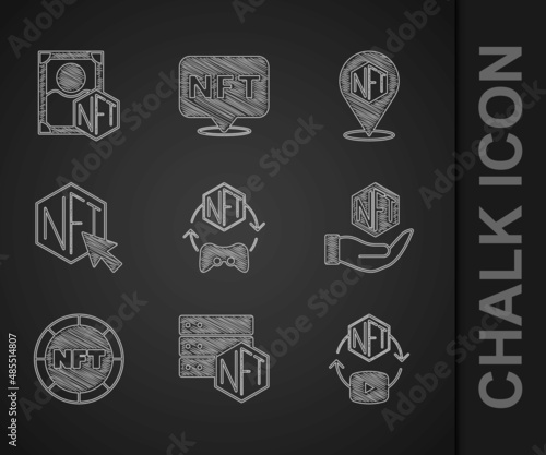 Set NFT Digital crypto art, blockchain technology, and icon. Vector