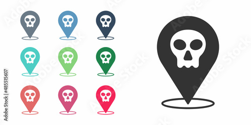 Black Skull icon isolated on white background. Happy Halloween party. Set icons colorful. Vector