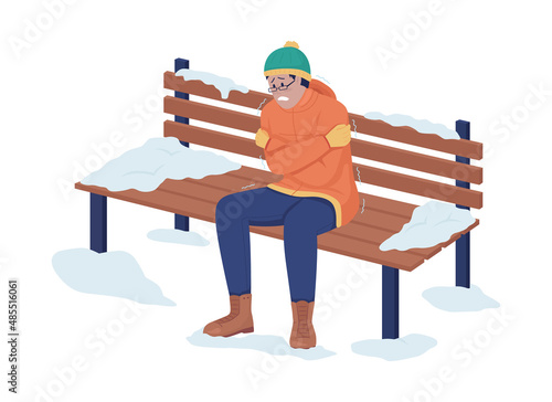 Man freezing outside semi flat color vector character. Cold figure. Full body person on white. Winter weather isolated modern cartoon style illustration for graphic design and animation