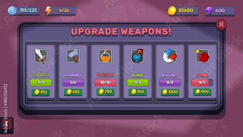 Action Game Ui Kit Menus, pop up, screens and Game elements 