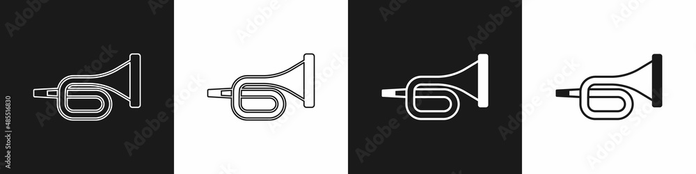 Set Musical instrument trumpet icon isolated on black and white background. Vector Set Musical instrument trumpet icon isolated on black and white background. Vector