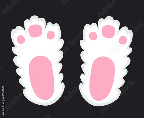 Bunny and hare fluffy footprint in white color. Vector rabbit step