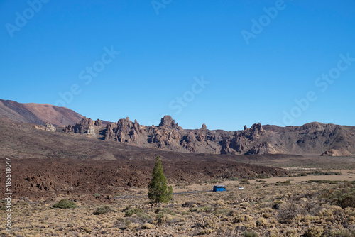 Idyllic Llano de Ucanca in El Teide National Park under clear blue sky on sunny day, Tenerife, Canary Islands, Spain photo