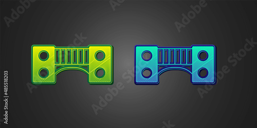 Green and blue Playground kids bridge icon isolated on black background. Vector