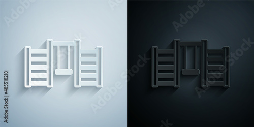 Paper cut Wooden Swedish wall icon isolated on grey and black background. Swedish stairs. Paper art style. Vector