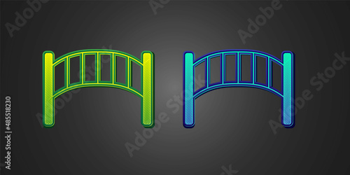 Green and blue Playground kids bridge icon isolated on black background. Vector