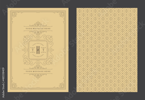 Vintage ornament greeting card calligraphic ornate swirls and vignettes frame design vector template