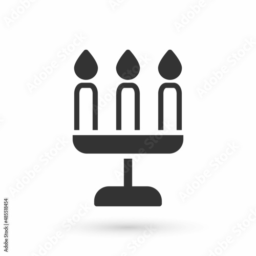 Grey Candelabrum with three candlesticks icon isolated on white background. Vector