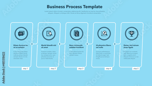 Simple business process template with five steps - blue version. Easy to use for your website or presentation.