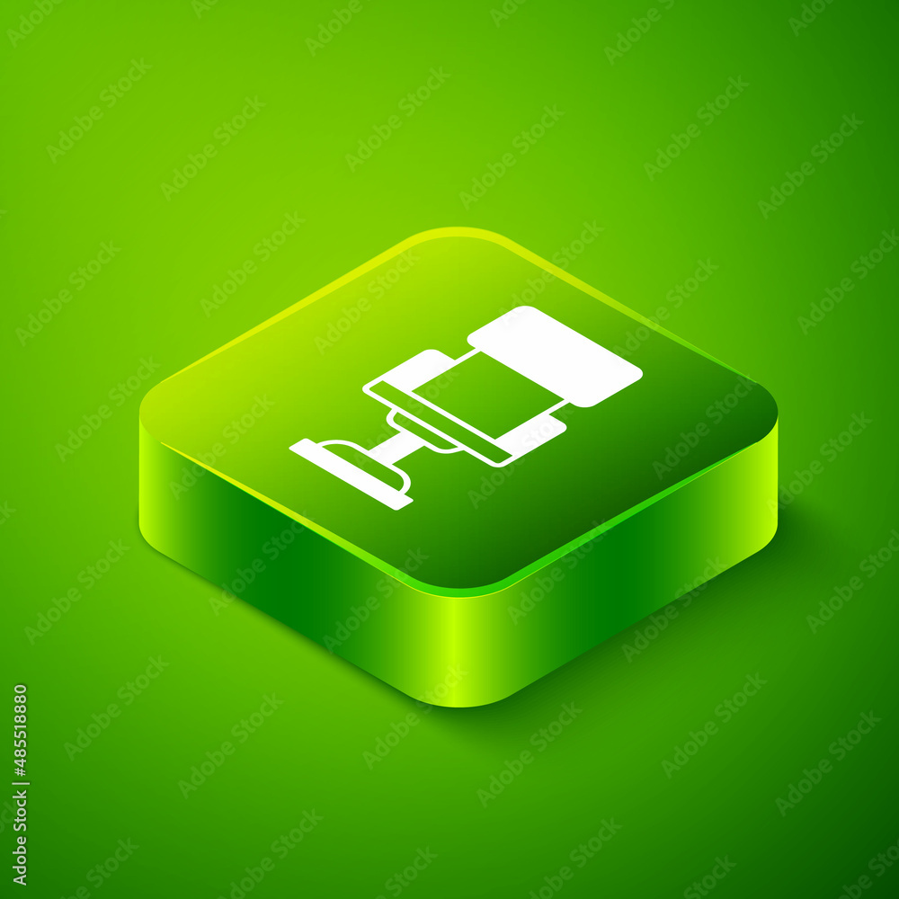 Obraz premium Isometric Office chair icon isolated on green background. Green square button. Vector