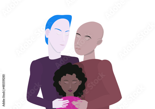 A couple of men with an adopted child - LGBT illustration