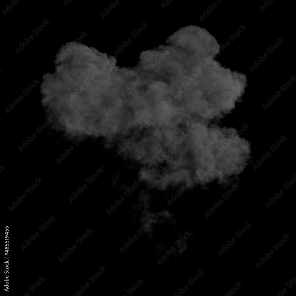 Bubbly Dense and Grey Smoke Cloud of the end of an Explosion on black Bubbly Dense and Grey Smoke Cloud of the end of an Explosion on black