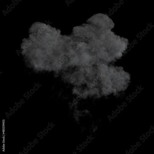 Bubbly Dense and Grey Smoke Cloud of the end of an Explosion on black