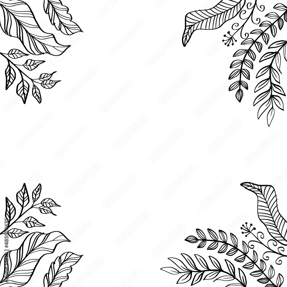 Fototapeta Hand drawn frame of leaves and plants