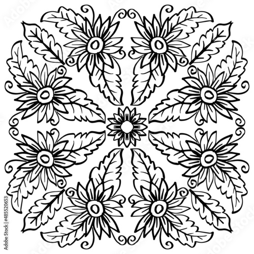 Mandala pattern with sunflower background