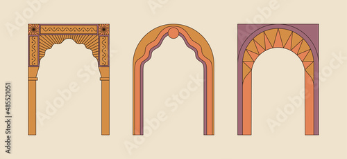 Vector set of design elements and illustrations in simple linear style - abstract arcs forms and shapes with copy space for text - logo design templates, badges and stickers for social media