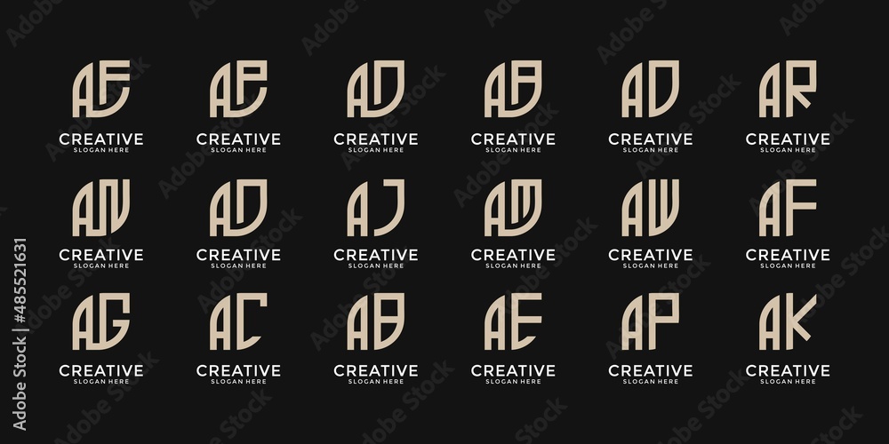 Set of abstract monogram initial letter logo design template