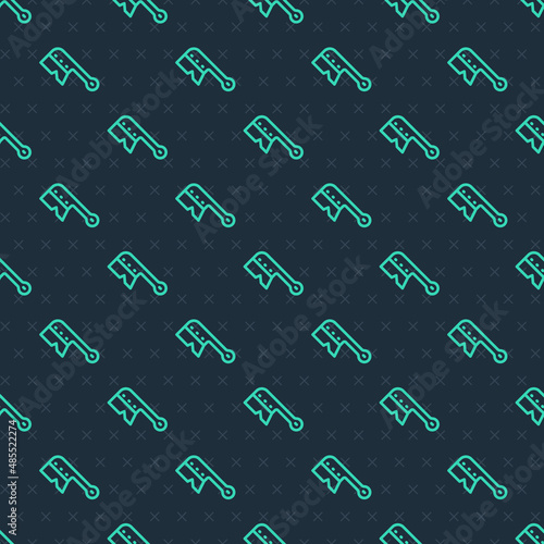 Green line Beekeeping brush icon isolated seamless pattern on blue background. Tool of the beekeeper. Vector