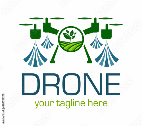 Drones for Agriculture logo. The future of Farming and Agriculture concept. Helicopter Irrigation.