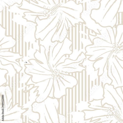 Floral Seamless Pattern with striped textures