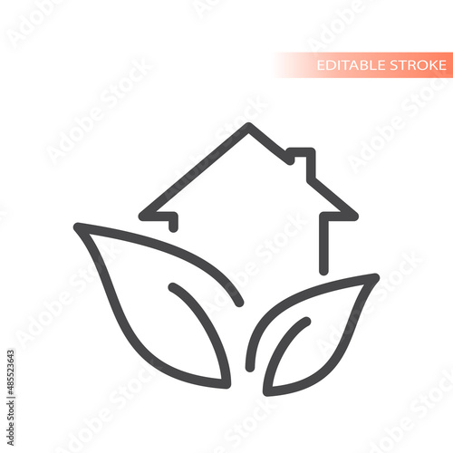 Energy efficient house with leaf vector icon. Eco friendly home outlined symbol.