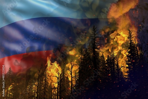 Forest fire natural disaster concept - burning fire in the woods on Luhansk Peoples Republic flag background - 3D illustration of nature