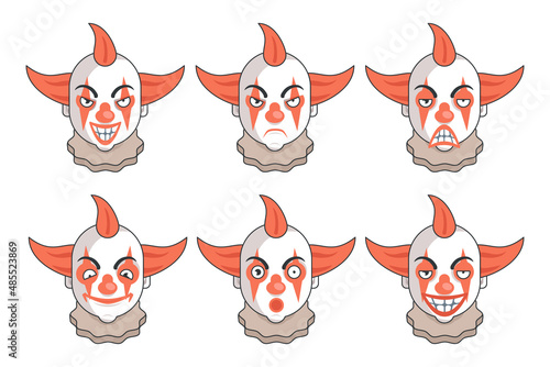 Maniac clown killer psychopath insane evil psycho cartoon character design flat isolated vector illustration