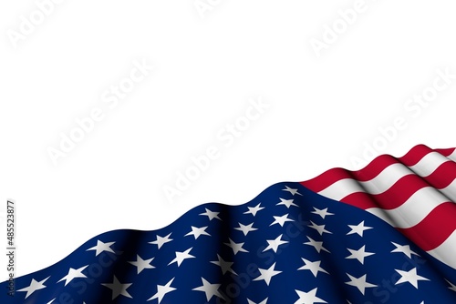 Принти на полотні nice glossy flag of USA with big folds lying flat in right bottom corner isolated on white - any holiday flag 3d illustration