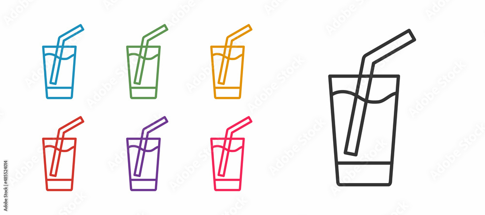 Set line Glass with water icon isolated on white background. Soda glass. Set icons colorful. Vector Set line Glass with water icon isolated on white background. Soda glass. Set icons colorful. Vector