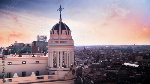 Madrid cityscape as seen from above with its rooftops and Cathedrals