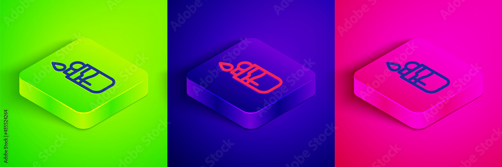 Isometric line Lighter icon isolated on green, blue and pink background. Square button. Vector Isometric line Lighter icon isolated on green, blue and pink background. Square button. Vector